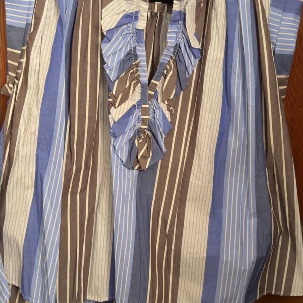Elegant Striped Blue and Brown Blouse